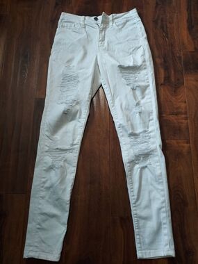 Fashion Nova White High-Rise Distressed Skinny Jeans